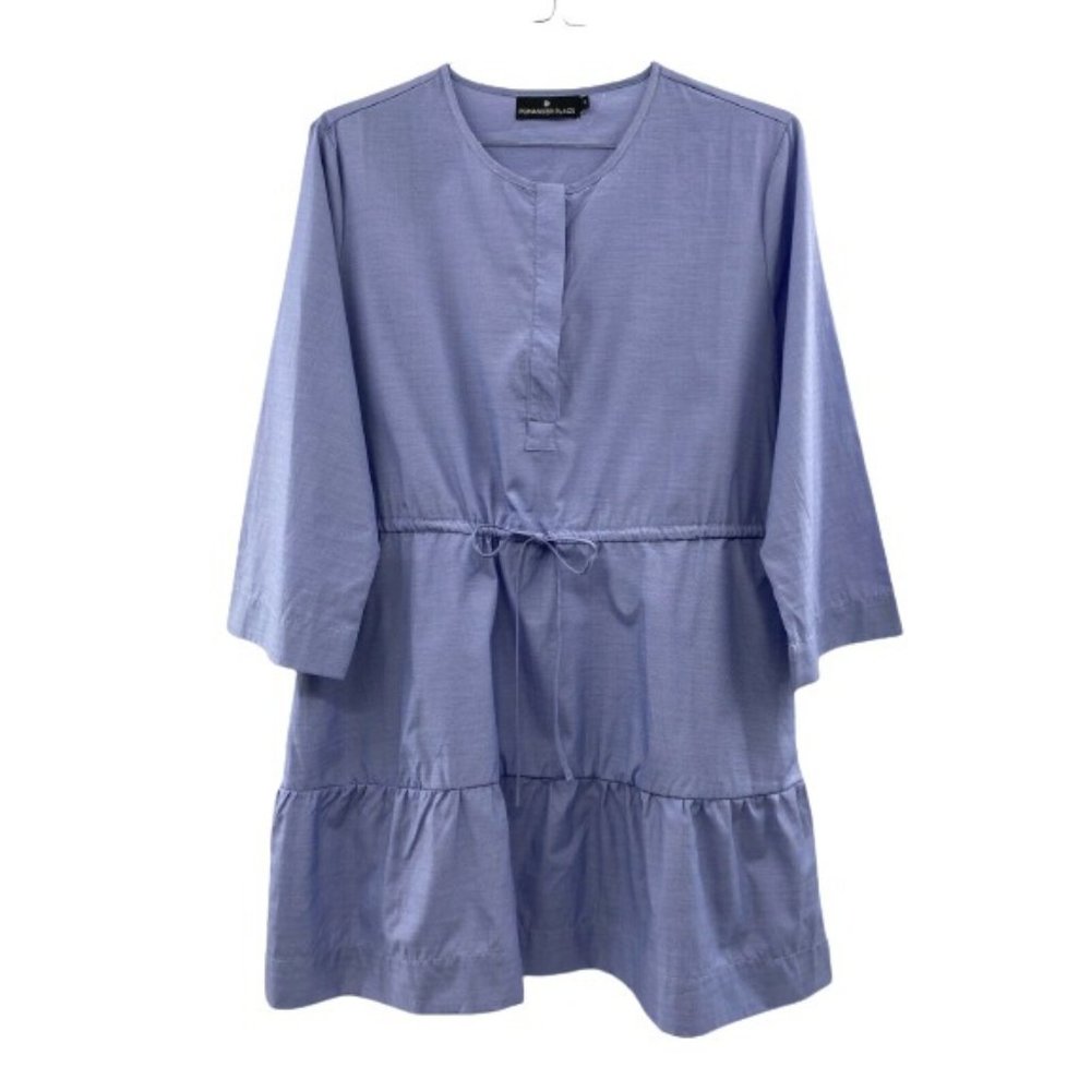 Pomander Place Tuckernuck Women's Chambray Lucy Dress Blue Tier Tie Waist Mini M - Picture 3 of 12